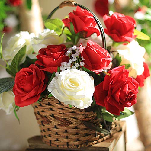 Laelfe 12 pcs Artificial Red Roses Flowers Long Stem Fake Silk Rose for Home Wendding Decorations(Red) - color: Red