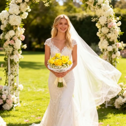 UPSTORE 4Pcs Lace Bouquet Collar DIY Bouquet Holder Wedding Bridal Bouquet Collar Lace Decoration Bouquet Holder Flower Handle Holder for Wedding Party Decoration Supplies