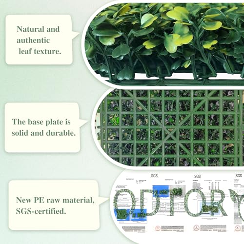 ODTORY Artificial Greenery Grass Wall Panel, 10x10 Inch 6-Pack (4.2 sqft), UV-Anti Fake Ivy Fence Privacy Screen Green Boxwood Covering for Indoor and Outdoor Home Wall Decor - size: 10"X10" 6P