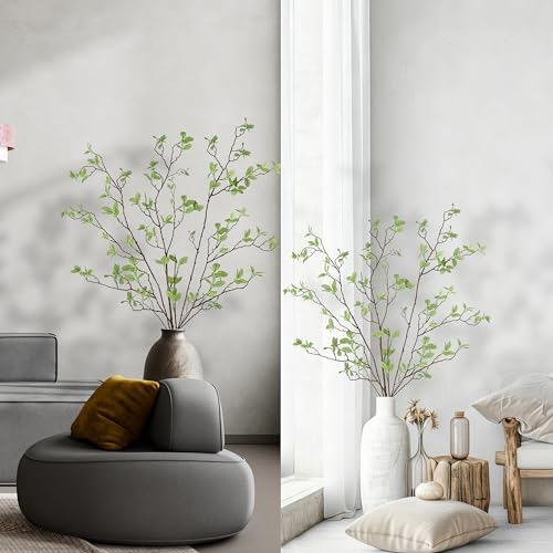 THAWAY 3 Pcs Artificial Eucalyptus Stems - 43 Inch Long Faux Eucalyptus Branches for Tall Vase Filler, Realistic Greenery Stems Fake Silk Leaves for Home Table Farmhouse Wedding Decor