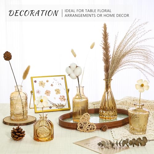 SUPMIND Glass Bud Vase Set of 5, Gold Amber Small Flower Vases for Centerpieces in Bulk, Mini Vintage Vase for Rustic Wedding, Home,Table Decoration - color: Gold Amber, size: 5Pcs