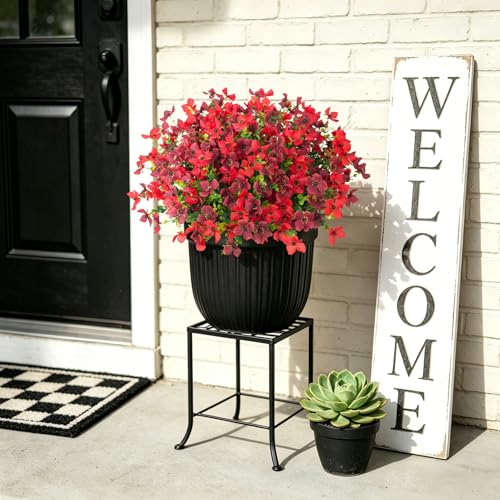 Artificial Faux Plants Flowers Outdoor Spring Summer Decoration, 12 Bundles Fake Silk Colorful Daisy Eucalyptus Realistic UV Resistant for Outside Home Planter Porch Patio Yard Decor (Red Brown) - color: Burgundy & Brown B