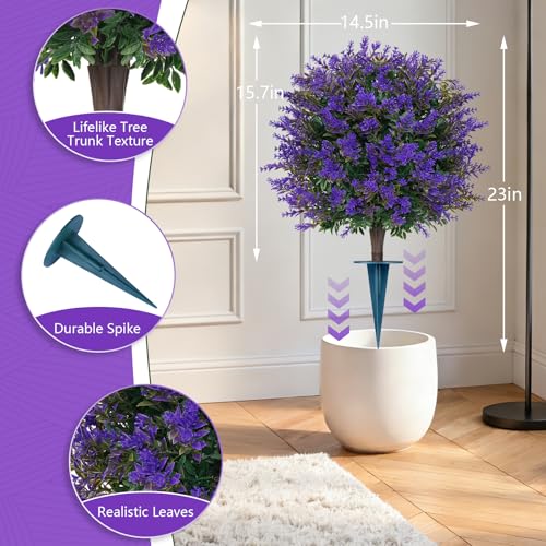 Grooy 4 Pack Artificial Lavender Topiary Trees with Ground Spike, Fake Shrubs UV Resistant Faux Plants for Outdoors, Faux Evergreen Bushes Plant for Front Porch Outdoor Garden Decor - color: Lavender Ball 4pcs