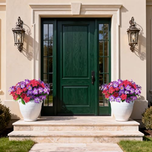 Homsunny Artificial Flowers for Outdoor, Fake Silk Flowers UV Resistant, Realistic Faux Plants Flowers for Front Door Porch Planter Patio Yard Garden Spring Decor - color: Deep Purple+ Light Purple+red