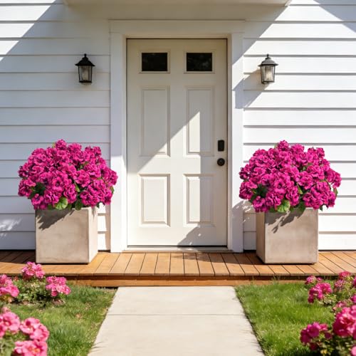 Roberly 6 Pcs Artificial Flowers for Outdoors, Fuchsia Fake Geranium Flowers UV Resistant Realistic Silk Faux Plants for Spring Summer Front Door Yard Window Box Indoor Home Decor - color: Fuchsia