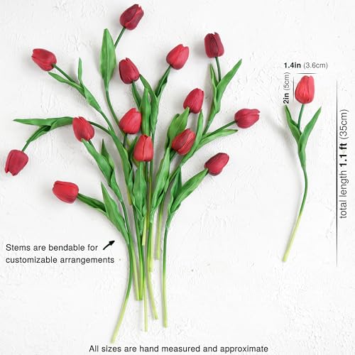 FiveSeasonStuff Real Touch Tulips Artificial Flowers – 15 Stems Faux Tulip Bouquet in Gift Box for Wedding, Home Decor, Party, Floral Arrangements (Currant Red) - color: #8 Currant Red