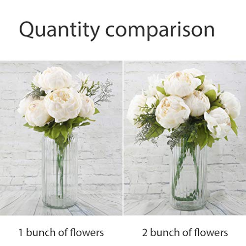 Silk Peony Bouquet Vintage Artificial Peonies Flower for Home Wedding Party Decor (1pcs, White) - color: White
