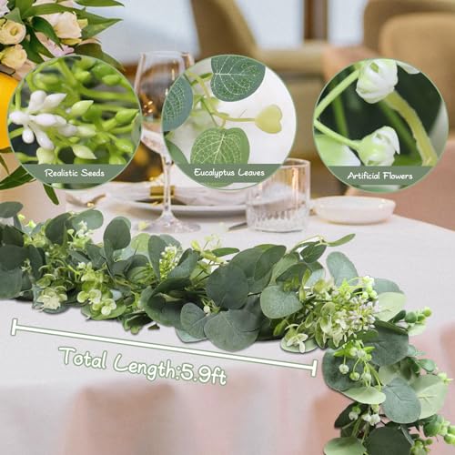 Uguisu 5.9ft Artificial Greenery Garland, Eucalyptus Garland, Fake Greenery Hanging Vine Decorations for Wedding Arch, Table, Party, Backdrop, Mantel, Indoor and Outdoor Home Decor. (1pcs/Green) - color: Green