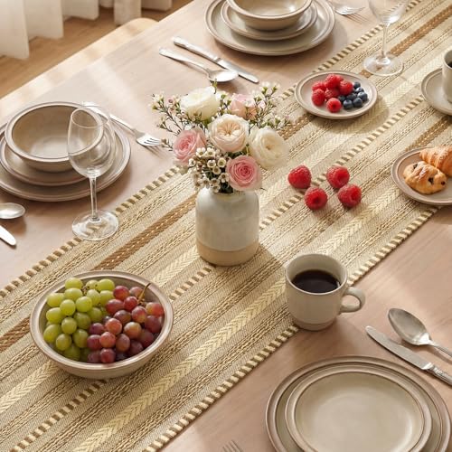 Artoid Mode Light Coffee Farmhouse Woven Table Runner, Seasonal Holiday Rustic Kitchen Dining Table Decoration for Home Party Decor 12x72 Inch - color: Light Coffee, size: 12" x 72", Table Runner