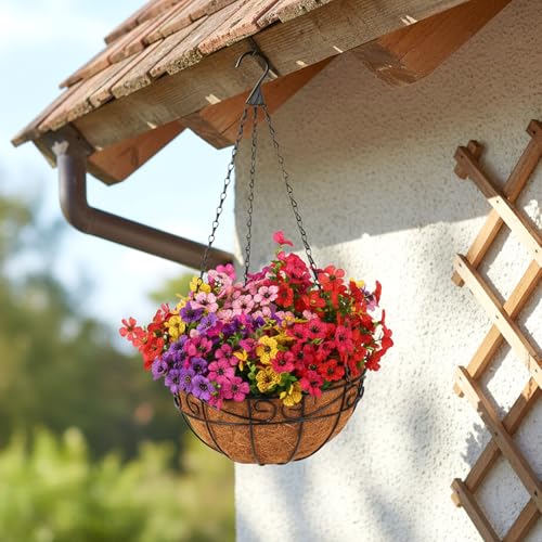 CEWOR Artificial Flowers for Outdoor Indoor, Fake Silk Daisy with Eucalyptus Leaves, Faux Flower for Garden Front Door Porch Planter Patio Home Decor (12 Bundles, 6 Multicolor) - color: 6 Color Daisy