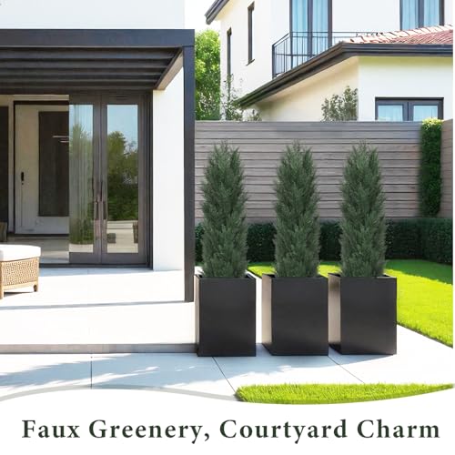 THE BLOOM TIMES 5ft Topiary Trees Artificial Outdoor Set of 2, UV Resistant Faux Cedar Pine Cypress Bushes & Shrubs, Fake Plants for Front Porch Outside Planter Patio Decor 5 Foot Tall - color: Dark Green Cedar Trees, size: 5 Foot