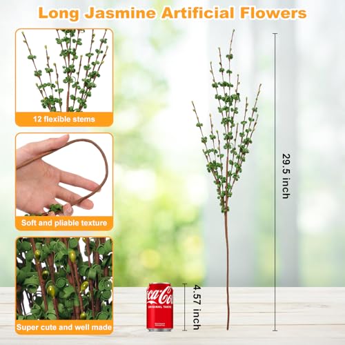 Wootkey 5 Pcs 29.5" Green Long Stem Artificial Jasmine Flowers Dry Branches for Home Office DIY Floral Art Plant Wedding Spring Table Centerpieces Yard Outdoor Party Decoration - color: Green, size: 5pcs-29.5''
