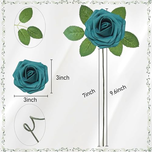 Artificial Flowers, 50pcs Artificial Rose for DIY Wedding Bouquets Centerpieces Arrangements, Dark Teal Fake Rose with Stems for Birthday Bridal Shower Graduation Events Decoration - color: Dark Teal, size: 50pcs