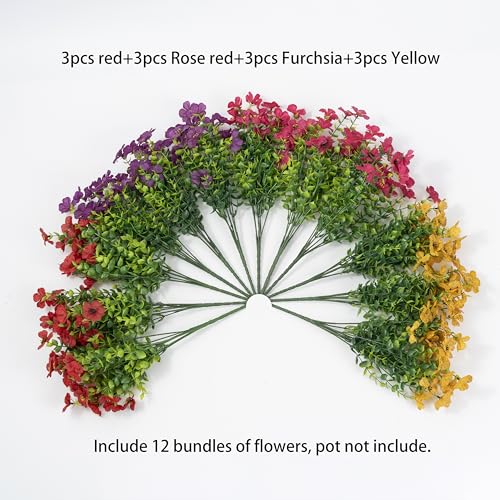 Artificial Flowers for Outdoor Indoor Garden Home Decoration, Faux Flower Daisy with Eucalyptus Leaves Fake Plants Greenery Boxwood Porch Patio, 12 Bundles - color: 4 Multicolor