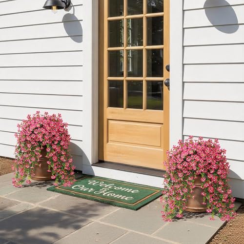 4 Bundles Artificial Hanging Morning Glory Flowers for Outdoor, Realistic Hanging Flowers Silk Fake Morning Glory with Faux Eucalyptus for Yard Garden Porch Patio Balcony Home Decor (Rose Red) - color: Rose Red