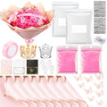 Thiccywoov Valentine Glitter Roses Bouquet (exclude Rose & Glue) DIY Roses with Glitter Powder Flower Wrapping Paper Letter Stickers Bags for Mothers Day Birthday Wedding Graduation Xmas Gifts(Pink) - color: Pink
