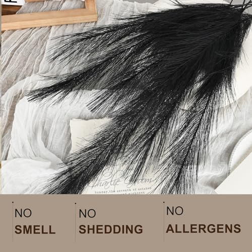 U-LIAN 36PCS Black Faux Pampas Grass 21.7 Inch, Small Artificial Pampas Grass Decor for Vase, Fake Fluffy Floral, Artificial Dried Flowers, Dry Plant Home Wedding Boho Decor - color: Black, size: 22"-36 PCS