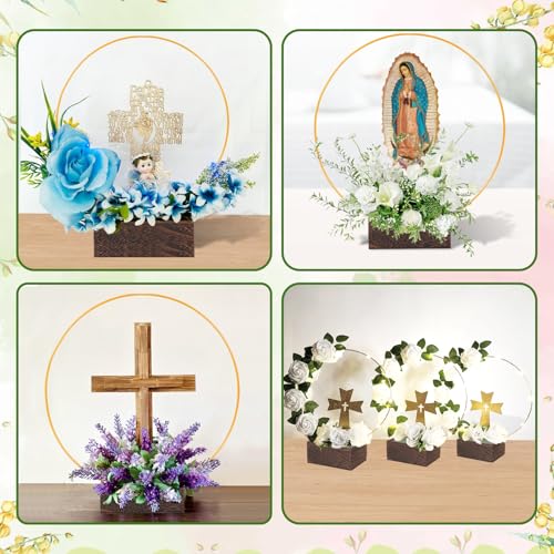 36Pack Floral Hoop Centerpiece Kit, 12Pcs 12'' Metal Floral Hoop Centerpiece with Stand+ 12Pcs Wood Cube Planter Box + 12Pcs Floral Foam Blocks for DIY Wedding Christmas Party Home Garden Decor - size: 12'' Single Hoop-36pack
