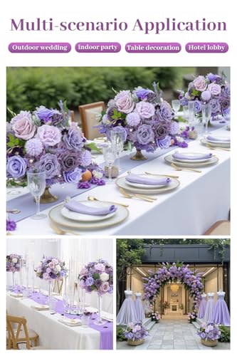 2pcs 15inch Centerpieces Table Decorations Lavender & Purple Artificial Flowers Roses Balls for Wedding Centerpiece Party Bouquet Faux Floral Arrangement (Without Stand) - color: 2pcs 15'' Purple