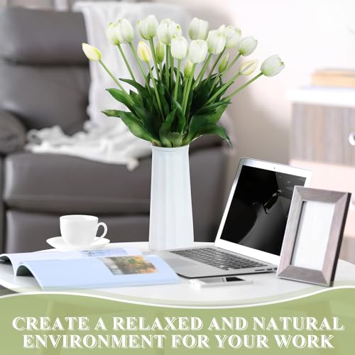 Riceshoot 30 Pcs Artificial Tulips Flowers 6 Bunches Faux Tulips Bouquets Arrangements Realistic Flowers for Office Wedding Party Kitchen Decoration(White) - color: White