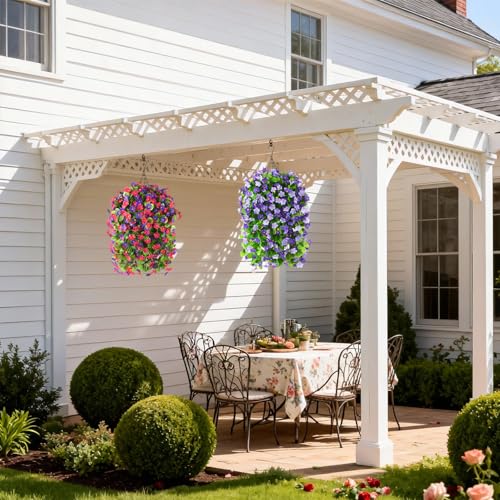 Artificial Fake Hanging Flowers for Outdoors, 2 Pcs Artificial Hanging Plants Outdoors Spring Summer Decor, UV Resistant Faux Violet Silk Flowers for Planters Front Door Yard Garden(Dark Orchid) - color: Dark Orchid