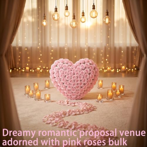 Pink Roses Artificial Flowers,50PCS 4 Inch Large Fake Roses Bulk - color: Pink