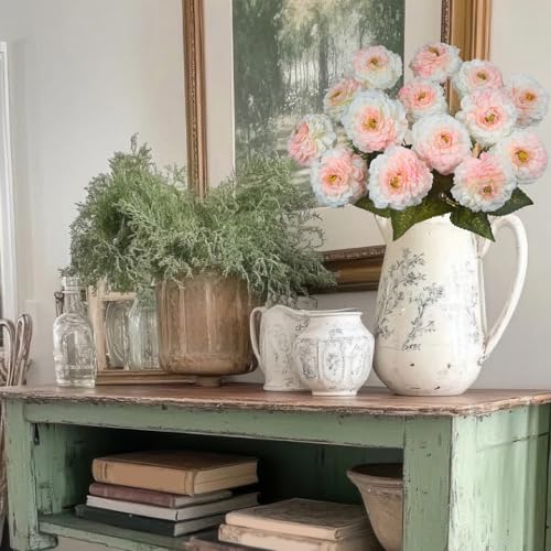 2 Pcs Artificial Flowers Zinnias Silk Flowers with Stems Zinnia Elegans Artificial Flowers for Outdoors Floral Arrangements Table Centerpieces Wedding Party Home Spring Summer Decor Pink - color: Light Pink