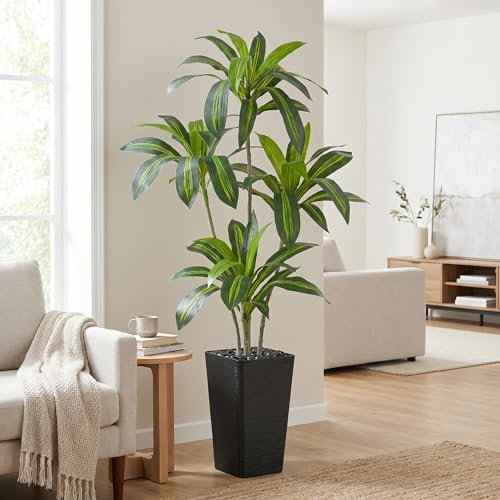 Artificial Dracaena Tree, 5FT Artificial Plants Indoor with Black Square Planter, Faux Yucca Silk Tree Fake Tropical Floor Plant in Pot, Fake Plants for Home House Room Office Entryway Porch Decor - color: Black, size: 5FT