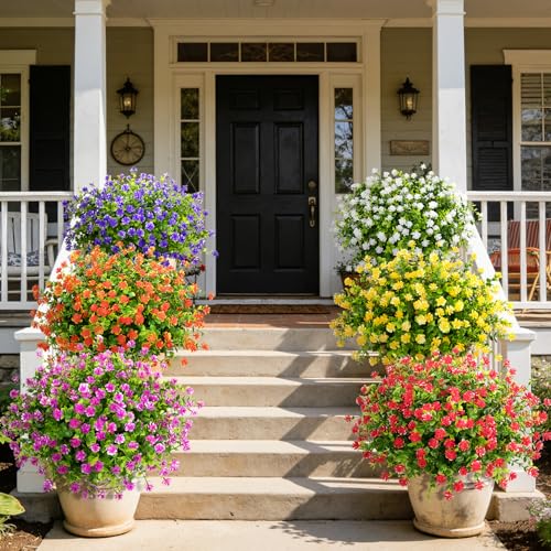 Ouddy Decor 24 Bundles Artificial Flowers for Outdoors Decoration Fake Flowers UV Resistant Faux Plastic Greenery Eucalyptus Plants for Spring Summer Garden Patio Indoor Outdoor Home Decor, Multicolor - color: Multi Color