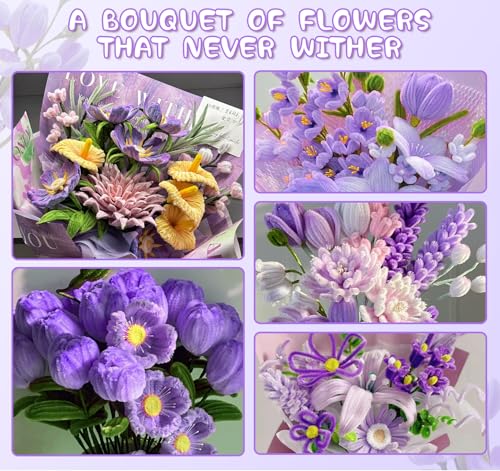 400 Pcs Pipe Cleaner Flower Kit, 5 Colors Chenille Stems, Purple Pipe Cleaners with Instruction, for DIY Flower Bouquets, Home Decor, Wedding and Party Decorations, and Gifts - color: Purple, size: 400pcs