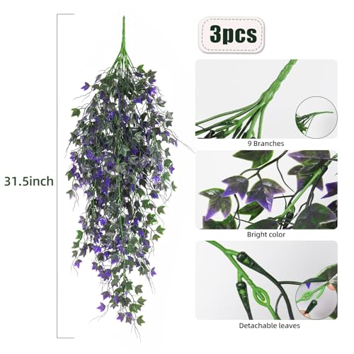 RECUTMS Artificial Ivy Vines Fake Plants Artificial Hanging Plants Faux Hanging Ivy Leaves Fakel Plants UV Resistant Plant for Outdoor Terrace Garden Indoor Bathroom Wall Decor(Purple) - color: Purple, size: Hanging Ivy