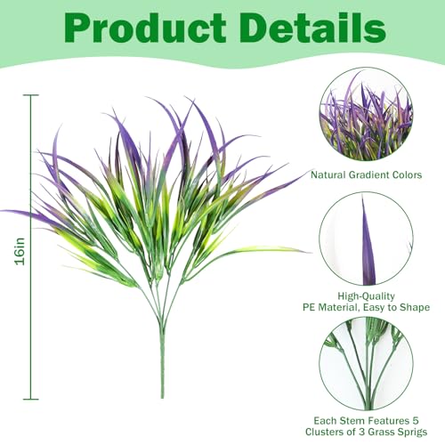 Uieke 28 Bundles Artificial Outdoor Plants UV Resistant Fake Grass Plants Faux Plastic Plants Greenery Shrubs for Home Garden Pathway Window Box Front Porch Cemetery Spring Summer Decor, Purple - color: Purple, size: 28