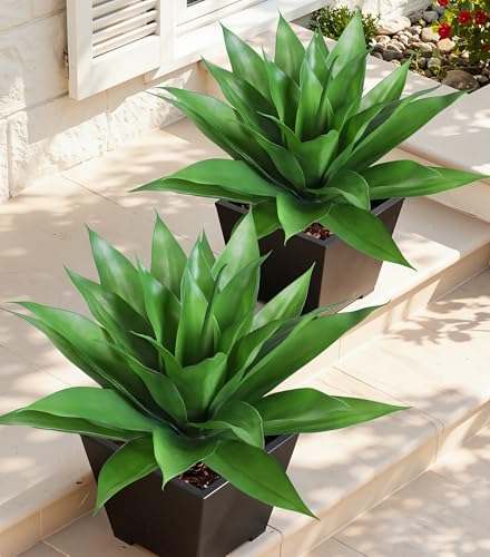 Ivydale Artificial Outdoo Plants, 2 PCS 28" Artificial Agave Plant for Outdoors Outside UV Resistant Large Fake Plants Realistic Greenery for Planter Porch Patio Yard Garden Indoor Decoration - color: Forest Green, size: 28 Inches