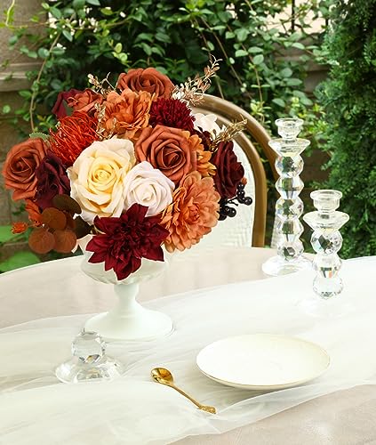 Artificial Flowers Combo Box for DIY Wedding Bouquet Arrangement, Silk Faux Flower for Bridal Table Centerpieces Party Cake Baby Shower（Orange & Burgundy） - color: Orange & Burgundy