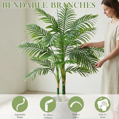 Artificial Palm Tree Indoor Plant Tall Fake Tropical Palm Tree in Pot with Real Bark Design Faux Areca Palm Tree for Home Office Living Room Bedroom Farmhouse Modern Outdoor Decor (13 Leaves 4 FT) - color: Black, size: 4FT