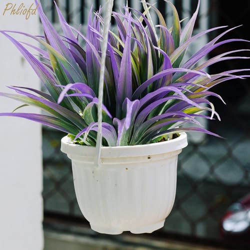 6Pcs Artificial Grass Fake Plants 17.3in Outdoor Plants UV Resistant Faux Greenery Stems Fake Grass for Home Window Garden Office Patio Pathway Front Porch Halloween Décor Green & Purple - color: Green & Purple, size: 6 Pcs