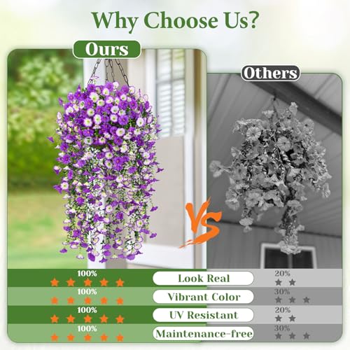 Artificial Hanging Flowers for Outdoors, Fake Hanging Flowers for Decoration, UV Resistant Artificial Outdoor Plants, 4 Pcs Morning Glory for Outdoors Garden Patio Porch Yard Decor, Purple&Purple Edge - color: Purple&purple Edge, size: 4 Pack