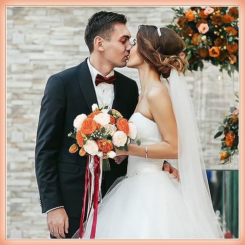 Hoteam 24 Bundles Artificial Peonies Flowers Wedding Faux Flowers Silk Peony Bouquet Bulk Bride Fake Florals Arrangements for Table Centerpieces Wedding Party Vase Decor (Orange, White) - color: Orange, White