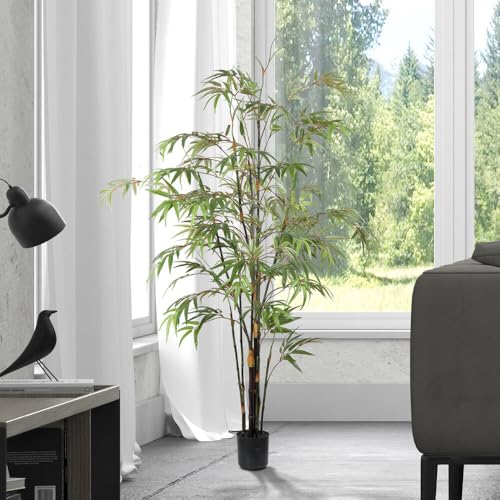 Vickerman Everyday 5' Artificial Potted Black Japanese Bamboo Tree - Premium Lifelike Faux Plant for Home or Office Decor - Maintenance Free Bamboo Tree - size: 5ft
