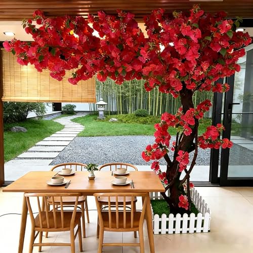 Large Artificial Cherry Blossom Trees 6FT for Home Decor Indoor Outdoor,Red Japanese Cherry Blossom Tree for Office Shopping Mall Hotel Restaurant Garden Party Wedding - color: Red, size: 5ft 11in