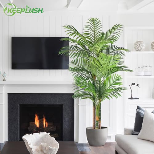 6ft Tall Triple Golden Cane Palm Artificial Tree Large Tropical Palm Tree UV Resistant Fake Plant in Pot for Indoor Outdoor Big House Living Room Outside Patio Office Home Decor 1Pack - size: 6ft