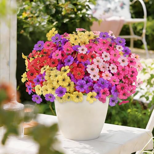 AmyHomie 20 Bundles Artificial Flowers for Outdoor Outside Spring Summer Decoration UV Resistant Faux Flowers No Fade Fake Plastic Plants Garden Porch Window Box Decorating(Mix Color) - color: A-multi, size: 20