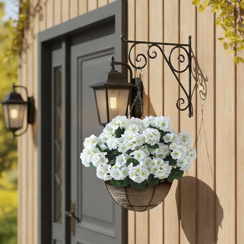 GLIDLION 12 Bundles Artificial Geranium Flowers for Spring Summer Decor, UV-Resistant Fake Plants Realistic Faux Silk Bouquets for Front Door Farmhouse Garden Porch Home Outdoor Decor (White) - color: White