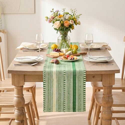 Artoid Mode Emerald Farmhouse Woven Table Runner, Seasonal Holiday Rustic Kitchen Dining Table Decoration for Home Party Decor 12x72 Inch - color: Emerald, size: 12" x 72", Table Runner