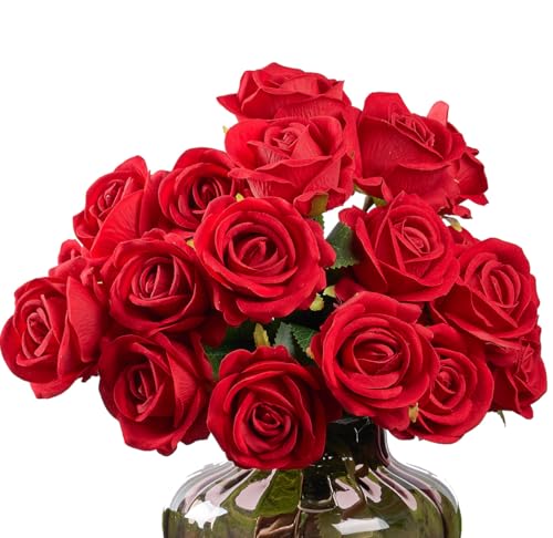 PONKING 2.7"(7cm) Rose Artificial Flower 20pcs Realistic Faux Silk Roses Fake Flowers Bouquets Arrangements Decor for Wedding Mother's Day, Home Table Christmas Valentine Decorations, Red Flower - color: D 20pcs Red Rose