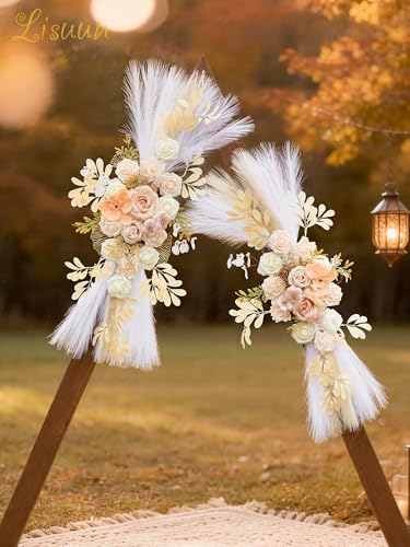Lisuun Wedding Arch Flowers, Artificial Flowers for Decoration, Large Flower Swag for Boho Styles Wedding Ceremony Floral Decor - Pack of 2 - color: Beige&white&champagne
