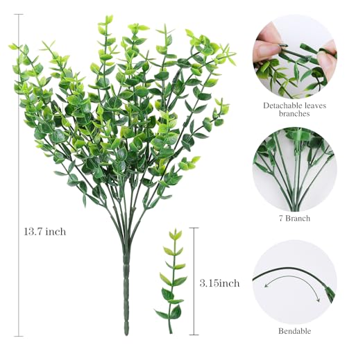 AGIRL 24 Bundles Fake Plants Greenery Stems,Artificial Plants for Outdoor,No Fade Faux Plastic Plants for Hanging Indoor,St Patricks Day Decoration Garden Porch Window Box Home Wedding Farmhouse - color: Green-eucalyptus, size: 24