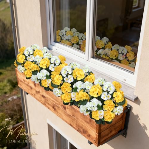 Muhanjia 26’’ Artificial Geranium Flowers for Outdoor Decoration,2PCS Silk Geranium Flowers UV Resistant Floor Plants for Garden Porch Patio Table Centerpieces Home Decor (White&Yellow) - color: White&yellow