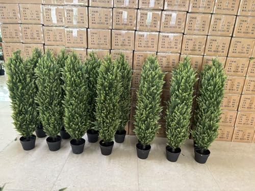 THE BLOOM TIMES 3FT Tall Artificial Cedar Topiary Trees Set of 2, UV Resistant Large Faux Cypress Evergreen Plants for Outdoor Planters, Realistic Fake Bushes & Shrubs for Front Porch Decor - color: Lush Cypress Trees, size: 3 Foot