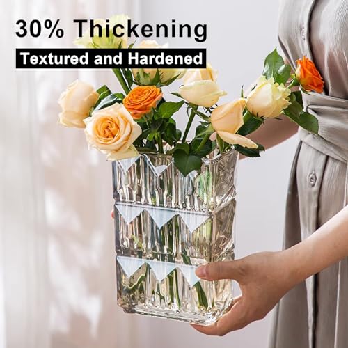 Amber Crystal Flower Vase Heavyweight Glass Centerpiece Warm Vintage Vases for Living Room Boho Home Decor Securely Packaged 5.1x3.11x7.88 in 1 Pc - color: Clear Amber